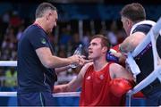 20 June 2015; Dean Gardiner, Ireland, with coaches Billy Walsh, left, and Zaur Antia during his Men's Boxing Super Heavy +91kg Round of 16 bout with Guido Vianello, Italy. 2015 European Games, Crystal Hall, Baku, Azerbaijan. Picture credit: Stephen McCarthy / SPORTSFILE