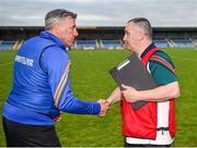 20 June 2015; Longford manager Jack Sheedy, left, and Carlow manager Turlough O'Brien after the game. GAA Football All-Ireland Senior Championship, Round 1A, Longford v Carlow, Glennon Brothers Pearse Park, Longford. Picture credit: Ray McManus / SPORTSFILE