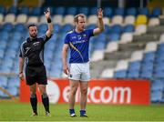 20 June 2015; Match referee David Gough and Longford's Brian Kavanagh call for the ball as Kavanagh prepares to take a free. GAA Football All-Ireland Senior Championship, Round 1A, Longford v Carlow, Glennon Brothers Pearse Park, Longford. Picture credit: Ray McManus / SPORTSFILE