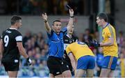 20 June 2015; Referee Maurice Deegan issues Cathal Shine, Roscommon, a second yellow card in which resulted in him being sent off. Connacht GAA Football Senior Championship, Semi-Final, Sligo v Roscommon, Markievicz Park, Sligo. Picture credit: Oliver McVeigh / SPORTSFILE