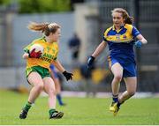 21 June 2015; Niamh, Donegal, left, is tracked by Shauna McCormack, Longford. Aisling McGing U21 'B' Championship Final, Donegal v Longford, Markiewicz Park, Sligo. Picture credit: Seb Daly / SPORTSFILE