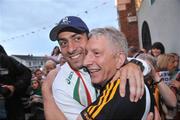 26 August 2008; Olympic silver medallist Kenny Egan is greeted by his friend John Brennan upon arrival at Clondalkin, Co. Dublin. Picture credit: David Maher / SPORTSFILE