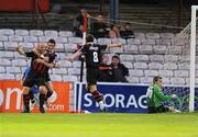 26 August 2008; Glen Crowe, left, Bohemians, celebrates with team-mates Killian Brennan and Gary Deegan, right, after scoring his side's second goal. eircom League of Ireland Premier Division, Bohemians v Drogheda United, Dalymount Park, Dublin. Photo by Sportsfile