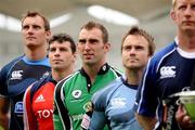 27 August 2008; Denis Leamy, Munster, second from left, with Alistair Kellock, Glasgow, left, and from left to right John Muldoon, Connacht, Rhys Williams, Cardiff Blues, and Leinster captain Leo Cullen at the launch of the 2008/09 Magners Season. RDS, Ballsbridge, Dublin. Picture credit: Matt Browne / SPORTSFILEE