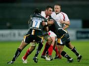 27 August 2008; Ryan Caldwell, Ulster, in action against Patrick Sanderson and Dale Rasmussen, Worcester. Pre-season Friendly, Ulster v Worcester, Ravenhill Park, Belfast. Picture credit: Oliver McVeigh / SPORTSFILE
