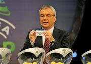 29 August 2008; UEFA General Secretary David Taylor holds the name of St. Patrick's Athletic during the UEFA Cup draw. UEFA Super Cup, Grimaldi Forum, Monaco. Picture credit: Pat Murphy / SPORTSFILE