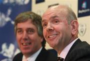 29 August 2008; Director of Boylesports, John Boyle, right, and FAI Chief Executive, John Delaney, during a press conference to announce Boylesports as the new FAI commercial partner. FAI Headquarters, National Sports Campus, Abbotstown, Dublin. Picture credit: Diarmuid Greene / SPORTSFILE *** Local Caption *** S0808144 FAI Announce new partner DG