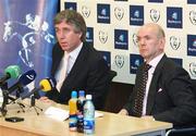 29 August 2008; FAI Chief Executive, John Delaney, left, and Director of Boylesports, John Boyle, during a press conference to announce Boylesports as the new FAI commercial partner. FAI Headquarters, National Sports Campus, Abbotstown, Dublin. Picture credit: Diarmuid Greene / SPORTSFILE *** Local Caption *** S0808144 FAI Announce new partner DG