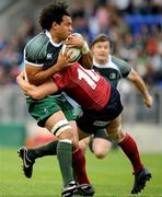 30 August 2008; Isa Nacewa, Leinster, is tackled by Ben Gollings, Queensland Reds. Pre-season friendly, Queensland Reds v Leinster, Donnybrook Stadium, Donnybrook, Dublin. Picture credit: Brendan Moran / SPORTSFILE