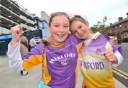 31 August 2008; Wexford supporters Sarah, left and her sister Sofie Geraghty, from Wexford town, cheer on their team before the game. GAA Football All-Ireland Senior Championship Semi-Final, Tyrone v Wexford, Croke Park, Dublin. Picture credit: David Maher / SPORTSFILE