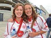 31 August 2008; Tyrone supporters Eimear, left, and her sister Sheena Tally, both from Omagh, Co.Tyrone, cheer on their team before the game. GAA Football All-Ireland Senior Championship Semi-Final, Tyrone v Wexford, Croke Park, Dublin. Picture credit: David Maher / SPORTSFILE