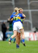 30 August 2008; Carmel Condon, 17, and Teresa McManus, Tipperary, celebrate at the end of the game. TG4 All-Ireland Ladies Intermediate Football Championship Semi-Final, Tipperary v Wexford, Pairc Tailteann, Navan, Co. Meath. Photo by Sportsfile