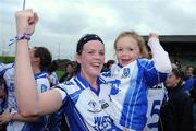 30 August 2008; Monaghan's Amanda Casey celebrates with her daughter Emma Finnegan at the end of the game. TG4 All-Ireland Ladies Senior Football Championship Semi-Final, Mayo v Monaghan, Pairc Tailteann, Navan, Co. Meath. Photo by Sportsfile