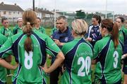 30 August 2008; London manager Johnny Wilson speaks to his players before the match. TG4 All-Ireland Ladies Junior Football Championship Semi-Final, London v Wicklow, St. Peregrine's, Blakestown Rd, Dublin. Picture credit: Damien Eagers / SPORTSFILE
