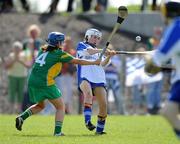 31 August 2008; Sarah Fenton, Waterford, in action against Shauna Flaherty, Offaly. All-Ireland Minor B Championship Final, Offaly v Waterford, Geraldine Park, Athy, Co. Kildare. Photo by Sportsfile