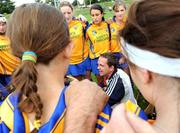 31 August 2008; Waterford senior hurling manager and trainer of Clare camogie team Davy Fitzgerald with his team before the start of the game. All-Ireland Minor A Championship Final, Clare v Kilkenny, Geraldine Park, Athy, Co. Kildare. Photo by Sportsfile