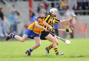 31 August 2008; Michelle Farrell, Kilkenny, in action against Carol O'Leary, Clare. All-Ireland Minor A Championship Final, Clare v Kilkenny, Geraldine Park, Athy, Co. Kildare. Photo by Sportsfile
