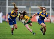 21 June 2015; Emma McCrory, Donegal, gets away from Longford's Amy Creegan andLaura Burke. Aisling McGing U21 B Championship Final, Donegal v Longford, Markiewicz Park, Sligo. Picture credit: Seb Daly / SPORTSFILE