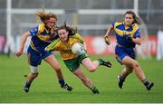 21 June 2015; Emma McCrory, Donegal, gets away from Longford's Amy Creegan andLaura Burke. Aisling McGing U21 B Championship Final, Donegal v Longford, Markiewicz Park, Sligo. Picture credit: Seb Daly / SPORTSFILE
