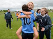 21 June 2015; Aoife Curran, top, hugs teammate Niamh Ryan after the game. Aisling McGing U21 ‘A’ Championship Final, Cork v Dublin, MacDonagh Park, Nenagh, Tipperary. Picture credit: Cody Glenn / SPORTSFILE