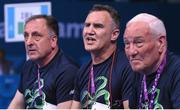 21 June 2015; Team Ireland coaches Billy Walsh, centre, Gerry Storey, right, and Zaur Antia watch on as Dean Walsh, Ireland, takes on Maxim Dadashev, Russia, during their Men's Boxing Light Welter 64kg Round of 16 bout. 2015 European Games, Crystal Hall, Baku, Azerbaijan. Picture credit: Stephen McCarthy / SPORTSFILE