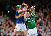 21 June 2015; John O'Dwyer, Tipperary, contests a dropping ball with Seamus Hickey, Limerick. Munster GAA Hurling Senior Championship, Semi-Final, Limerick v Tipperary, Gaelic Grounds, Limerick. Picture credit: Brendan Moran / SPORTSFILE