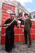 22 June 2015; Captain Michael Kelly, right, with entertainer Nick Bailey and FM 104's Rachel Gantley at the launch of the Shelbourne Park Leg of the Jumping In The City series. Mansion House, Dawson Street, Dublin. Picture credit: David Maher / SPORTSFILE