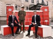 22 June 2015; Lt. Col. Brian MacSweeney, centre, with Geoffrey Frawley, left, Devenish, and Alan Cole, West Wood  Ifor Williams, at the launch of the Shelbourne Park Leg of the Jumping In The City series. Mansion House, Dawson Street, Dublin. Picture credit: David Maher / SPORTSFILE