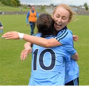 21 June 2015; Dublin's Aoife Curran celebrates with team-mate Niamh Ryan after the game. Aisling McGing U21 ‘A’ Championship Final, Cork v Dublin, MacDonagh Park, Nenagh, Tipperary. Picture credit: Cody Glenn / SPORTSFILE