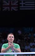 22 June 2015; Team Ireland coach Billy Walsh ahead of Ceire Smith, Ireland, taking on Saiana Sagataeva, Russia, during their Women's Boxing Fly 51kg Quarter Final bout. 2015 European Games, Crystal Hall, Baku, Azerbaijan. Picture credit: Stephen McCarthy / SPORTSFILE