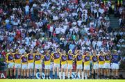 31 August 2008; The Wexford team stand together for the national anthem before the game. GAA Football All-Ireland Senior Championship Semi-Final, Tyrone v Wexford, Croke Park, Dublin. Picture credit: Brendan Moran / SPORTSFILE