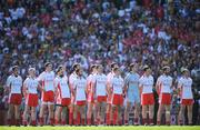 31 August 2008; The Tyrone team stand for the national anthem, Amhran na bhFiann, before the game. GAA Football All-Ireland Senior Championship Semi-Final, Tyrone v Wexford, Croke Park, Dublin. Picture credit: Brendan Moran / SPORTSFILE