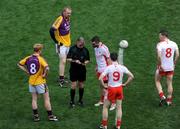 31 August 2008; Ryan McMenamin, Tyrone, checks with referee Pat McEnaney as to his status in the 'tick' book before the start of the second-half. He had been 'ticked' in the first-half. GAA Football All-Ireland Senior Championship Semi-Final, Tyrone v Wexford, Croke Park, Dublin. Picture credit: Ray McManus / SPORTSFILE