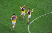 31 August 2008; Ciaran Lynge celebrates scoring a goal for Wexford with team-mates Redmond Barry, 11, and Paddy Colfer.GAA Football All-Ireland Senior Championship Semi-Final, Tyrone v Wexford, Croke Park, Dublin. Picture credit: Ray McManus / SPORTSFILE