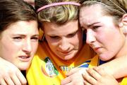 31 August 2008; Dejected Clare players Shonagh Enright, left, Stephanie Moloney and Aiveen O'shea, right, at the end of the game. All-Ireland Minor A Championship Final, Clare v Kilkenny, Geraldine Park, Athy, Co. Kildare. Photo by Sportsfile