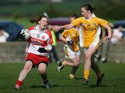 31 August 2008; Aine McCusker, Derry, in action against Michelle Drayne, Antrim. TG4 All-Ireland Ladies Junior Football Championship Semi-Final, Antrim v Derry, O'Rahilly Park, Mullaghbawn, Co. Armagh. Picture credit: Oliver McVeigh / SPORTSFILE