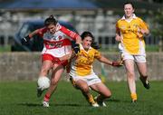 31 August 2008; Louise Glass, Derry, in action against Aveen Maginn, Antrim. TG4 All-Ireland Ladies Junior Football Championship Semi-Final, Antrim v Derry, O'Rahilly Park, Mullaghbawn, Co. Armagh. Picture credit: Oliver McVeigh / SPORTSFILE
