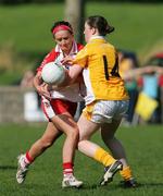 31 August 2008; Mary Angela Conway, Derry, in action against Michelle Drayne, Antrim. TG4 All-Ireland Ladies Junior Football Championship Semi-Final, Antrim v Derry, O'Rahilly Park, Mullaghbawn, Co. Armagh. Picture credit: Oliver McVeigh / SPORTSFILE