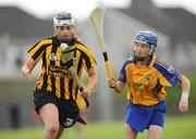 31 August 2008; Roisin Byrne, Kilkenny, in action against Carina Rosingrave, Clare. All-Ireland Minor A Championship Final, Clare v Kilkenny, Geraldine Park, Athy, Co. Kildare. Photo by Sportsfile