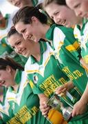 31 August 2008; Offaly joint captains Alison Dooley, left and Michaela Morkan with the cup at the end of the game. All-Ireland Minor B Championship Final, Offaly v Waterford, Geraldine Park, Athy, Co. Kildare. Photo by Sportsfile