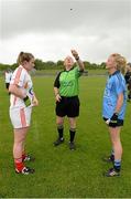 21 June 2015; Katie Healy, left, Cork captain, and Carla Rowe, Dublin captain, as referee Gerry Carmody, Mayo, tosses the coin. Aisling McGing U21 ‘A’ Championship Final, Cork v Dublin, MacDonagh Park, Nenagh, Tipperary. Picture credit: Cody Glenn / SPORTSFILE