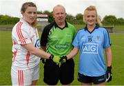 21 June 2015; Katie Healy, Cork captain, and Carla Rowe, Dublin captain, and Referee Gerry Carmody, Mayo. Aisling McGing U21 ‘A’ Championship Final, Cork v Dublin, MacDonagh Park, Nenagh, Tipperary. Picture credit: Cody Glenn / SPORTSFILE