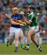 21 June 2015; Shane McGrath, Tipperary, clashes with John Fitzgibbon, Limerick, as they compete for possession. Munster GAA Hurling Senior Championship, Semi-Final, Limerick v Tipperary, Gaelic Grounds, Limerick. Picture credit: Brendan Moran / SPORTSFILE