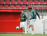 5 September 2008; Republic of Ireland's Steve Finnan, left and Kevin Kilbane during a squad training session. Bruchweg Stadium, Mainz, Germany. Picture credit: David Maher / SPORTSFILE