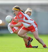 6 September 2008; Gemma Begley, Tyrone, in action against Brid Stack, Cork. TG4 All-Ireland Ladies Senior Football Championship Semi-Final - Cork v Tyrone, O'Connor Park, Tullamore, Co. Offaly. Picture credit: Brendan Moran / SPORTSFILE