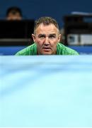 24 June 2015; Team Ireland coach Billy Walsh watches on as Michael O'Reilly, Ireland, boxes Aljaz Venko, Slovenia, during his Men's Boxing Middle 75kg Quarter Final bout. 2015 European Games, Crystal Hall, Baku, Azerbaijan. Picture credit: Stephen McCarthy / SPORTSFILE