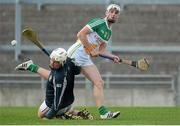 24 June 2015; Emmet Nolan, Offaly, shoots wide under pressure from Oliver O'Leary, Wexford. Bord Gáis Energy Leinster GAA Hurling U21 Championship, Semi-Final, Offaly v Wexford. O'Connor Park, Tullamore, Co. Offaly. Picture credit: Piaras Ó Mídheach / SPORTSFILE