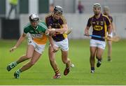 24 June 2015; Joe Maher, Offaly, in action against Jack O'Connor, Wexford. Bord Gáis Energy Leinster GAA Hurling U21 Championship, Semi-Final, Offaly v Wexford. O'Connor Park, Tullamore, Co. Offaly. Picture credit: Piaras Ó Mídheach / SPORTSFILE