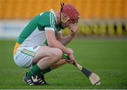 24 June 2015; Conor Doughan, Offaly, dejected after the game. Bord Gáis Energy Leinster GAA Hurling U21 Championship, Semi-Final, Offaly v Wexford. O'Connor Park, Tullamore, Co. Offaly. Picture credit: Piaras Ó Mídheach / SPORTSFILE