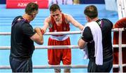 25 June 2015; Brendan Irvine, Ireland, with coaches Billy Walsh, left, and Zaur Antia, following his Men's Boxing Light Fly 49kg Final bout defeat to Bator Sagaluev, Russia. 2015 European Games, Crystal Hall, Baku, Azerbaijan. Picture credit: Stephen McCarthy / SPORTSFILE